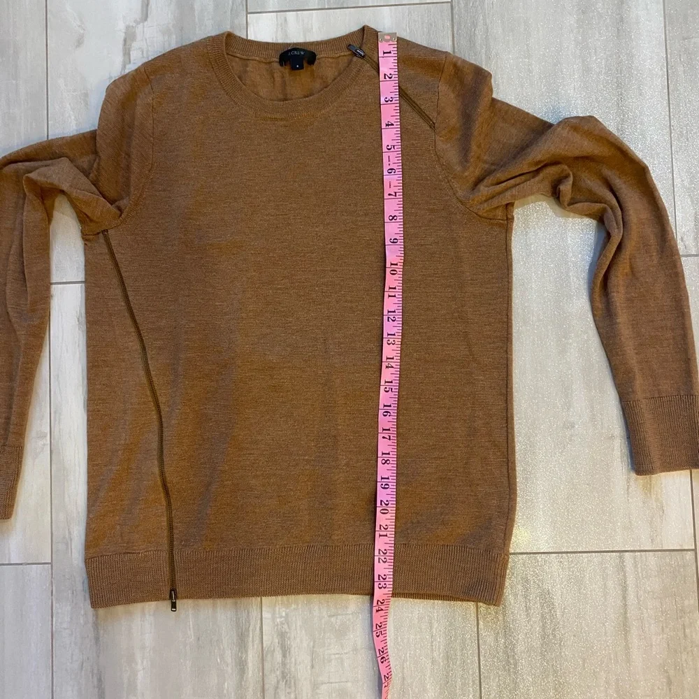 J. Crew Camel Brown Merino Wool Zipper Long Sleeve Crew Neck Sweater, small